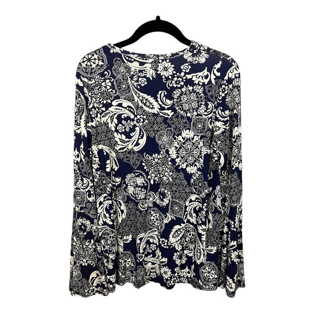 Michael Lauren Oak Bell Long Sleeve Top In Navy Blue and White Size L NWT - Picture 3 of 8